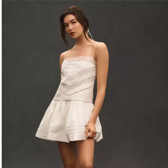 Anthropologie Maeve Coquette Strappy Square-Neck Lace Mix Mini Dress Size Medium - Picture 1 of 2